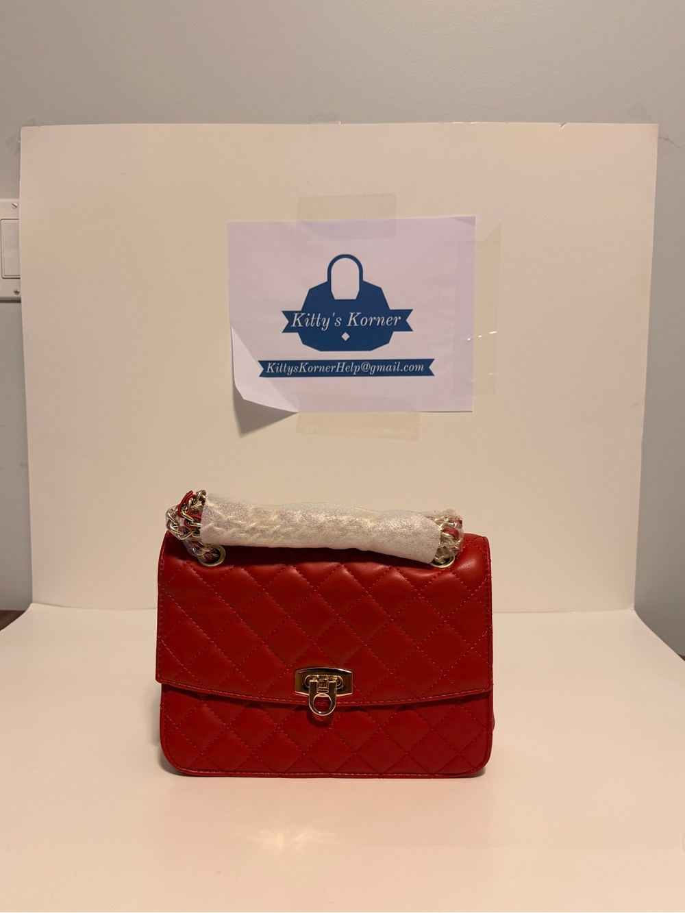 NWOT Goinsound Red Quilted Chain-Handle Shoulder Bag